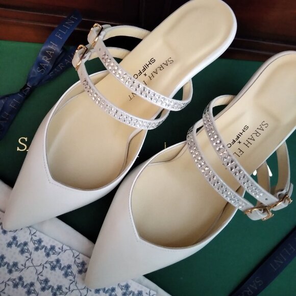 Sarah Flint Perfect Shiffon Kitten Mule 50 NIB White Calf Size 6.5 - Picture 2 of 4